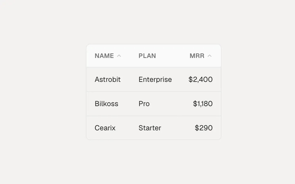 Table component preview