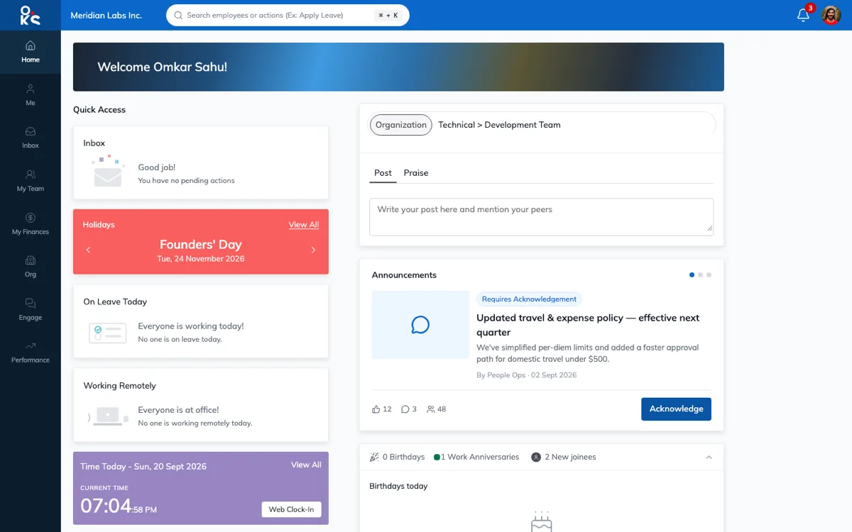 Meridian, HR and workforce admin